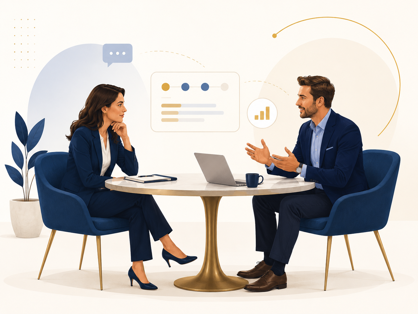 Two professionals discussing outbound strategy and pipeline growth