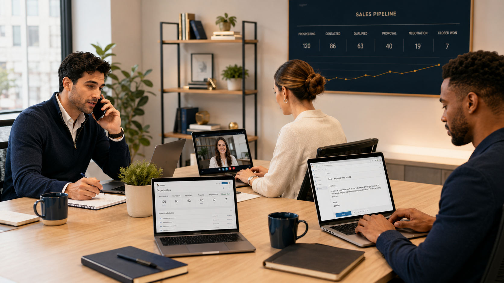 Three professionals working together on SDR strategy
